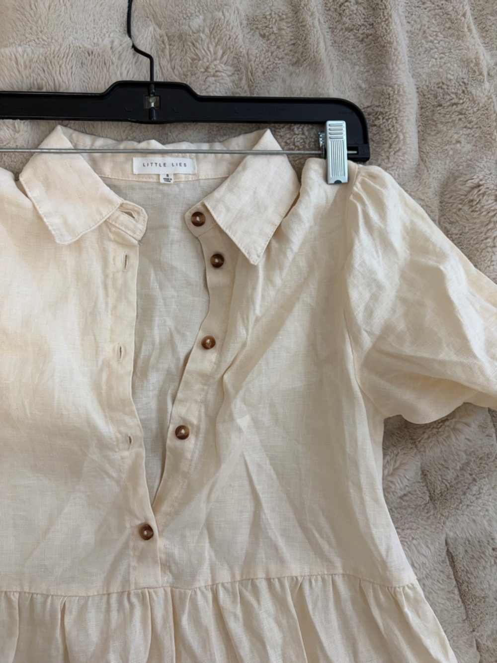 Little Lies Cream Button-Front Tiered Dress